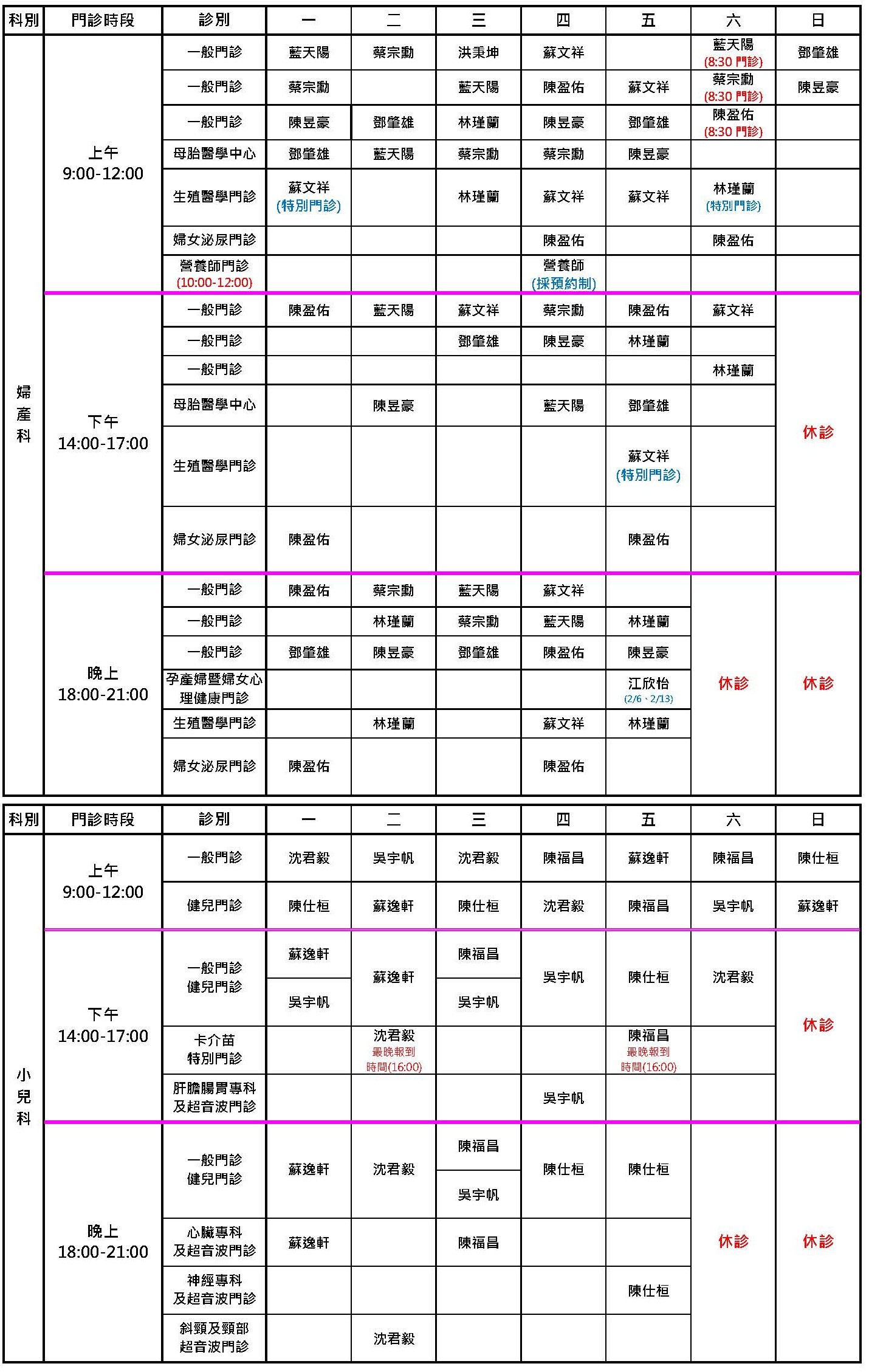 桃園秉坤2月門診表