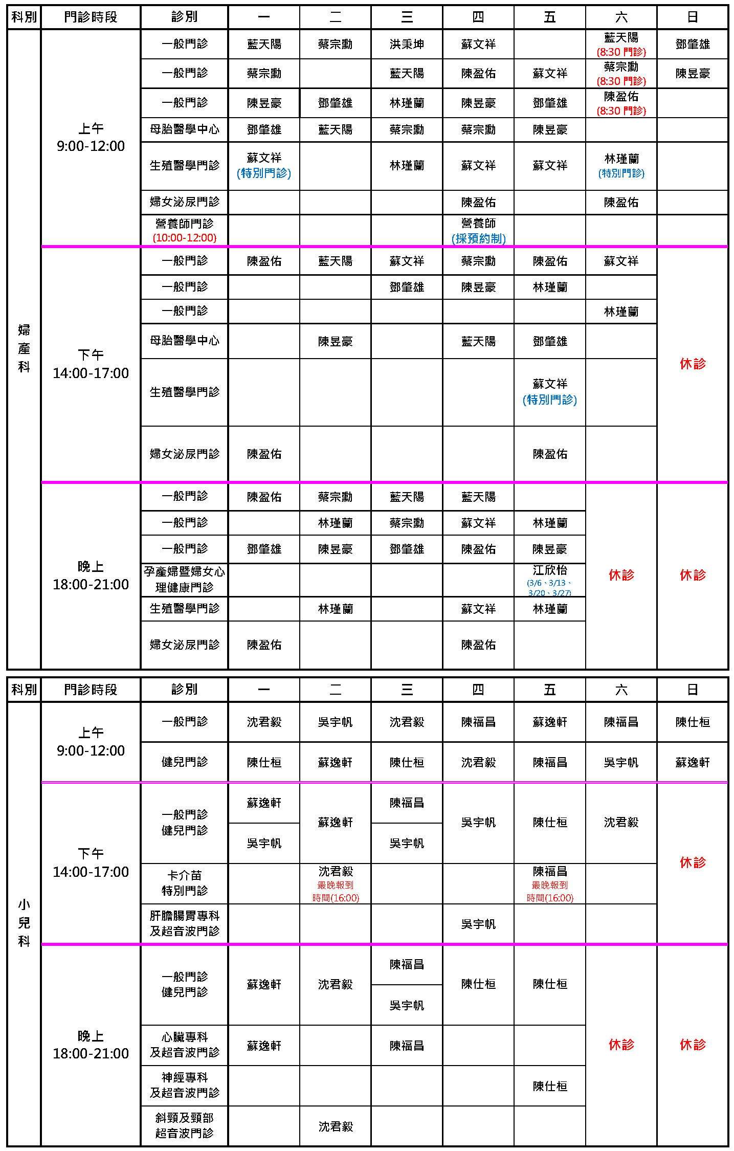 桃園秉坤3月門診表
